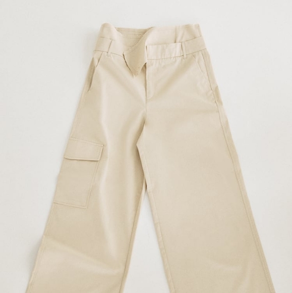 ZARA BELTED high waist GABARDINE PANTS (NWT) beige size L - Picture 4 of 16